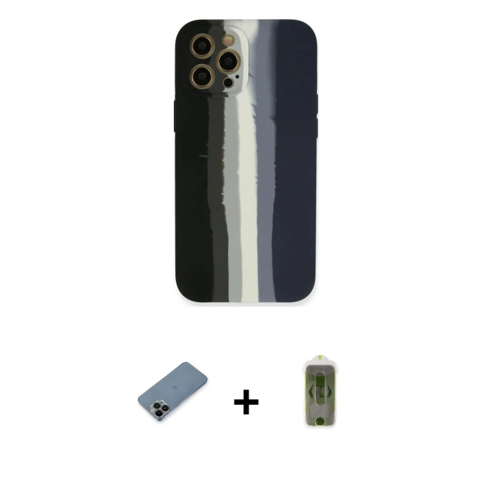 MARSİLYAN™- iPhone 12 Pro Max Kılıf Yadigar Çizgi - Siyah Joko Magic 5D Hayalet Cam + Shine Kamera Lens Koruma Cam - SH