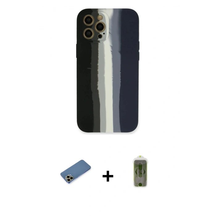 MARSİLYAN™- iPhone 12 Pro Max Kılıf Yadigar Çizgi - Siyah Joko Magic 5D Hayalet Cam + Shine Kamera Lens Koruma Cam - GD