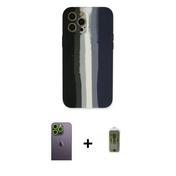 MARSİLYAN™- iPhone 12 Pro Max Kılıf Yadigar Çizgi - Siyah Joko Magic 5D Hayalet Cam + Neon Fosforlu Kamera Lens - YL