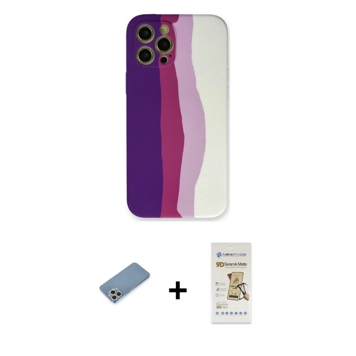 MARSİLYAN™- iPhone 12 Pro Max Kılıf Yadigar Çizgi - Siyah Mat Seramik Nano Ekran Koruyucu + Shine Kamera Lens Koruma Cam - GS