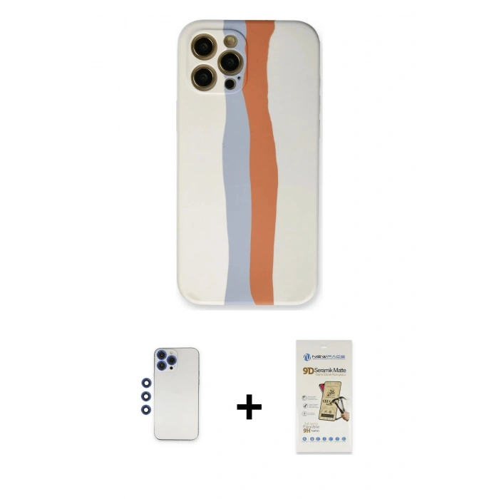 MARSİLYAN™- iPhone 12 Pro Max Kılıf Yadigar Çizgi - Siyah Mat Seramik Nano Ekran Koruyucu + Shine Kamera Lens - LT