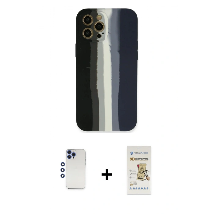 MARSİLYAN™- iPhone 12 Pro Max Kılıf Yadigar Çizgi - Siyah Mat Seramik Nano Ekran Koruyucu + Shine Kamera Lens - LT