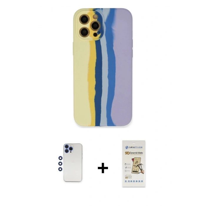 MARSİLYAN™- iPhone 12 Pro Max Kılıf Yadigar Çizgi - Siyah Mat Seramik Nano Ekran Koruyucu + Shine Kamera Lens - LT