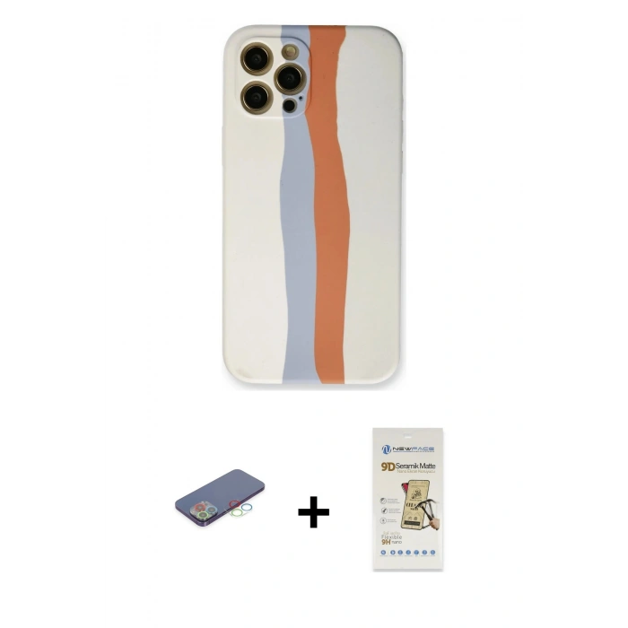 MARSİLYAN™- iPhone 12 Pro Max Kılıf Yadigar Çizgi - Siyah Mat Seramik Nano Ekran Koruyucu + Renkli Kamera Lens Koruma Cam - MI