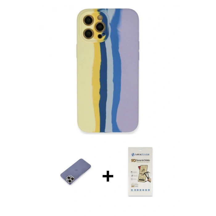 MARSİLYAN™- iPhone 12 Pro Max Kılıf Yadigar Çizgi - Siyah Mat Seramik Nano Ekran Koruyucu + Metal Kamera Lens Koruma Cam - GD