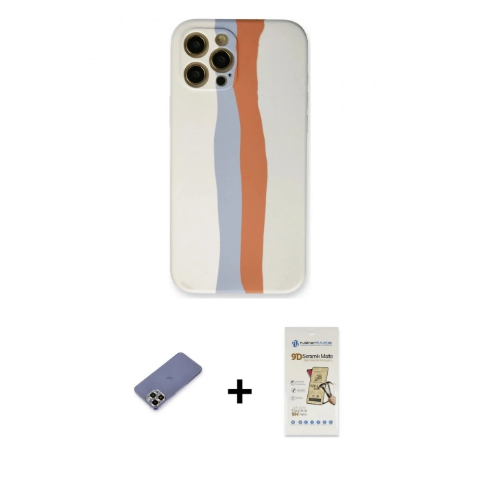 MARSİLYAN™- iPhone 12 Pro Max Kılıf Yadigar Çizgi - Siyah Mat Seramik Nano Ekran Koruyucu + Metal Kamera Lens Koruma Cam - GD