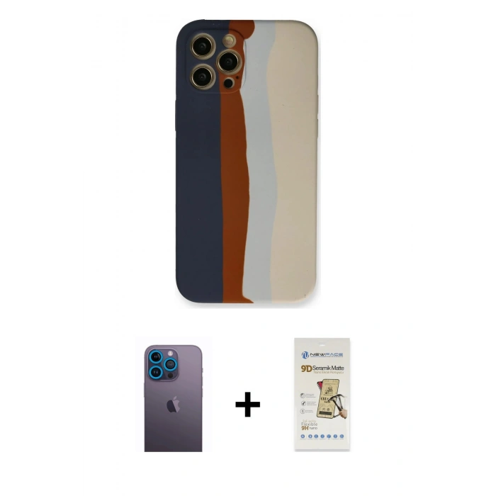 MARSİLYAN™- iPhone 12 Pro Max Kılıf Yadigar Çizgi - Siyah Mat Seramik Nano Ekran Koruyucu + Neon Fosforlu Kamera Lens - MI
