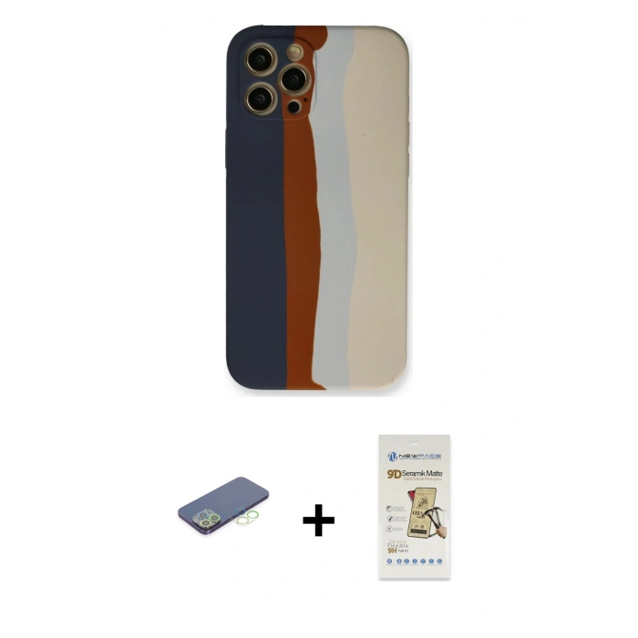 MARSİLYAN™- iPhone 12 Pro Max Kılıf Yadigar Çizgi - Siyah Mat Seramik Nano Ekran Koruyucu + Renkli Kamera Lens Koruma Cam - YL