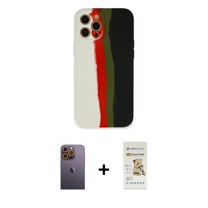 MARSİLYAN™- iPhone 12 Pro Max Kılıf Yadigar Çizgi - Siyah Mat Seramik Nano Ekran Koruyucu + Neon Fosforlu Kamera Lens - SI