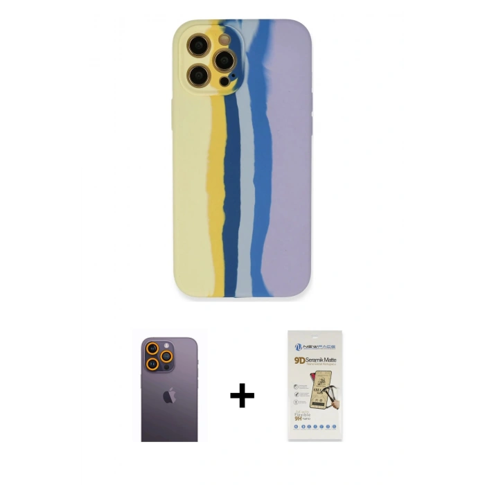 MARSİLYAN™- iPhone 12 Pro Max Kılıf Yadigar Çizgi - Siyah Mat Seramik Nano Ekran Koruyucu + Neon Fosforlu Kamera Lens - SI