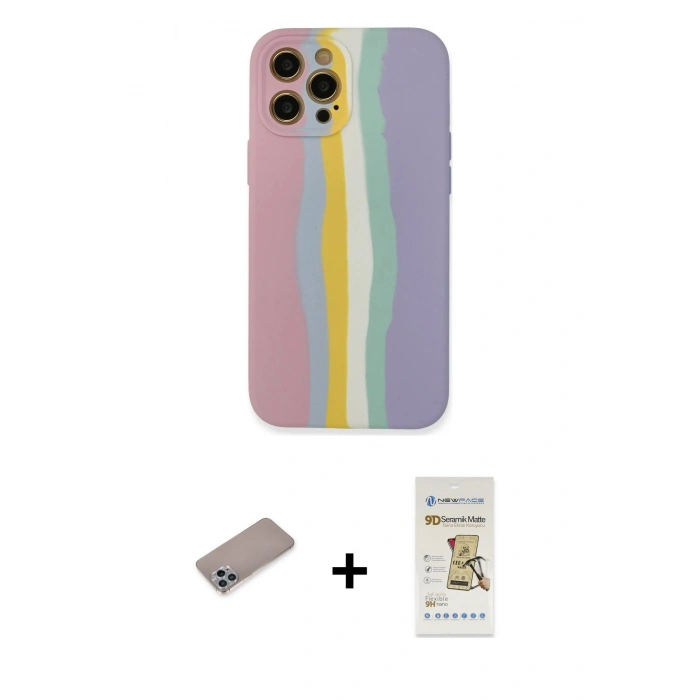 MARSİLYAN™- iPhone 12 Pro Max Kılıf Yadigar Çizgi - Siyah Mat Seramik Nano Ekran Koruyucu + Shine Kamera Lens Koruma Cam - SABE