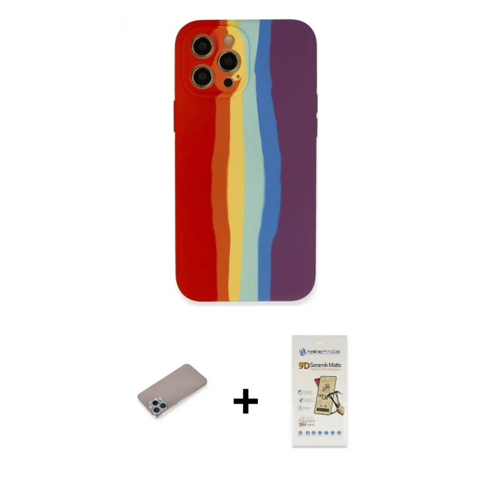 MARSİLYAN™- iPhone 12 Pro Max Kılıf Yadigar Çizgi - Siyah Mat Seramik Nano Ekran Koruyucu + Shine Kamera Lens Koruma Cam - SABE