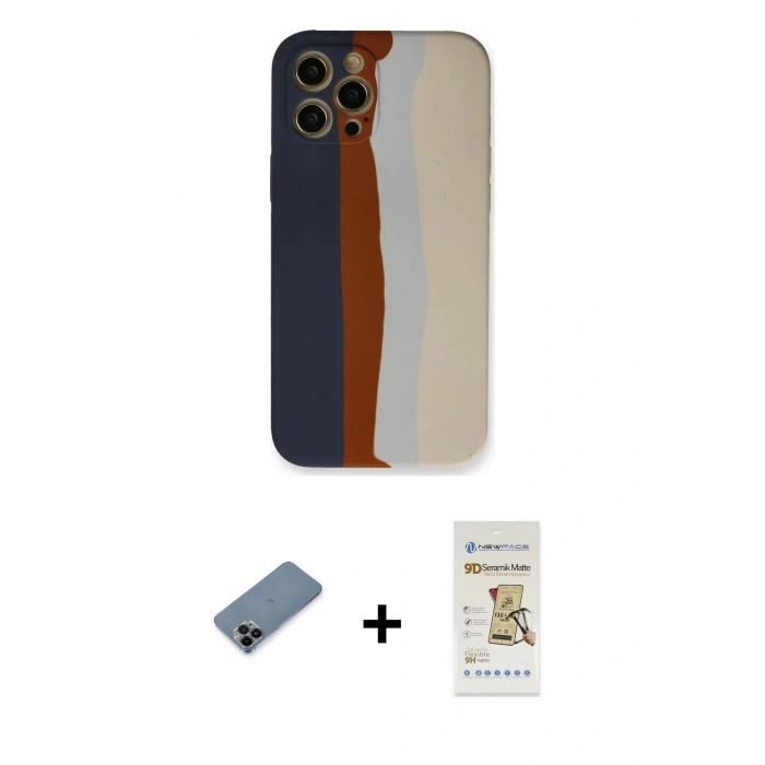 MARSİLYAN™- iPhone 12 Pro Max Kılıf Yadigar Çizgi - Siyah Mat Seramik Nano Ekran Koruyucu + Shine Kamera Lens Koruma Cam - SH