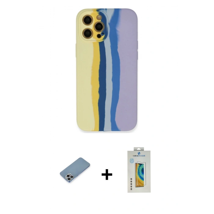 MARSİLYAN™- iPhone 12 Pro Max Kılıf Yadigar Çizgi - Siyah Polymer Nano Ekran Koruyucu + Shine Kamera Lens Koruma Cam - GI