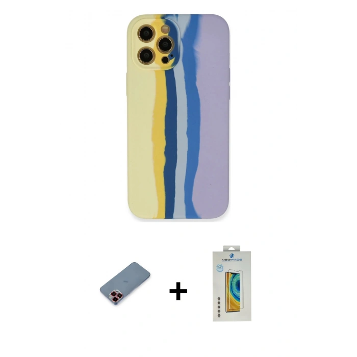 MARSİLYAN™- iPhone 12 Pro Max Kılıf Yadigar Çizgi - Siyah Polymer Nano Ekran Koruyucu + Metal Kamera Lens Koruma Cam - KI