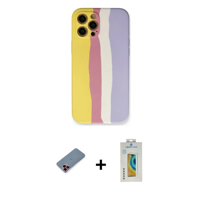 MARSİLYAN™- iPhone 12 Pro Max Kılıf Yadigar Çizgi - Siyah Polymer Nano Ekran Koruyucu + Metal Kamera Lens Koruma Cam - KI