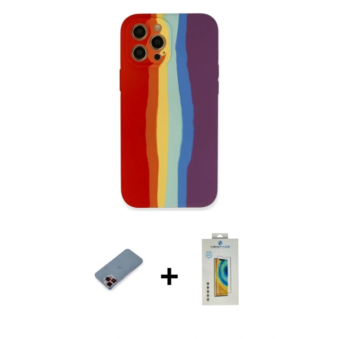 MARSİLYAN™- iPhone 12 Pro Max Kılıf Yadigar Çizgi - Siyah Polymer Nano Ekran Koruyucu + Metal Kamera Lens Koruma Cam - KI