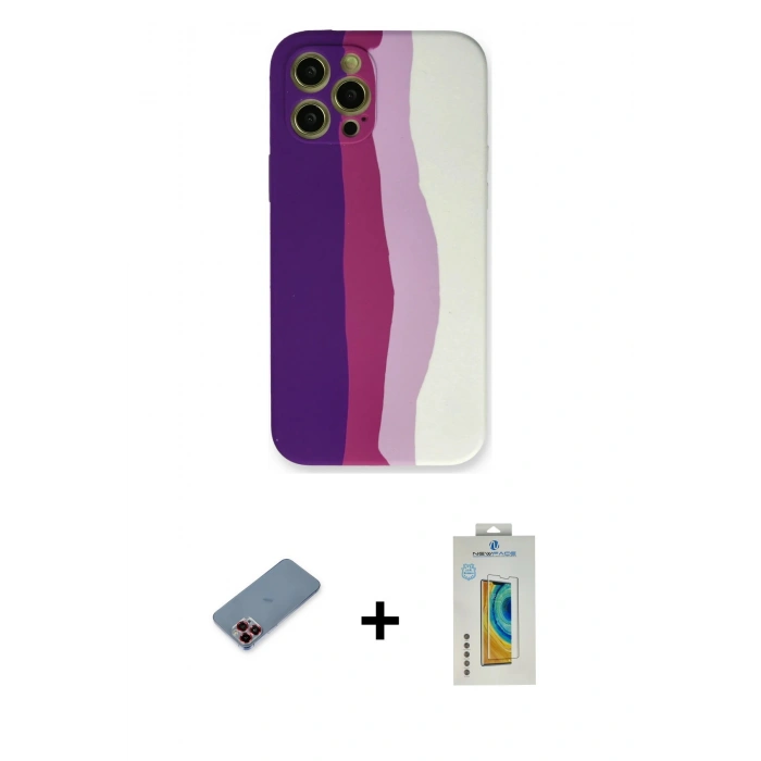 MARSİLYAN™- iPhone 12 Pro Max Kılıf Yadigar Çizgi - Siyah Polymer Nano Ekran Koruyucu + Metal Kamera Lens Koruma Cam - KI