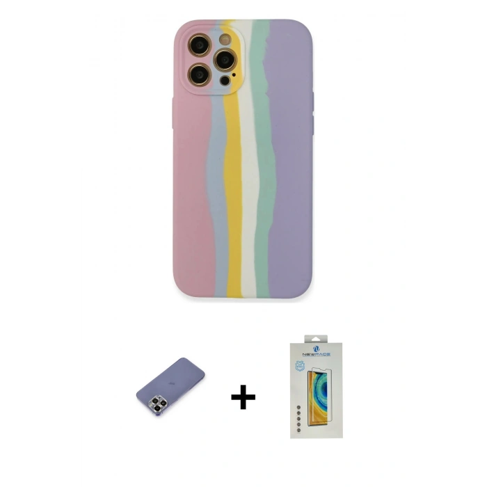 MARSİLYAN™- iPhone 12 Pro Max Kılıf Yadigar Çizgi - Siyah Polymer Nano Ekran Koruyucu + Metal Kamera Lens Koruma Cam - GD