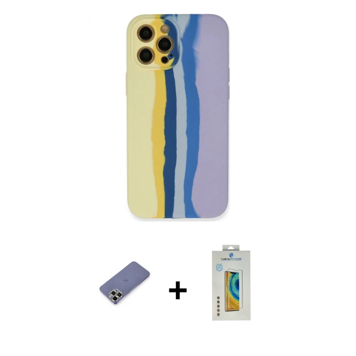 MARSİLYAN™- iPhone 12 Pro Max Kılıf Yadigar Çizgi - Siyah Polymer Nano Ekran Koruyucu + Metal Kamera Lens Koruma Cam - GD