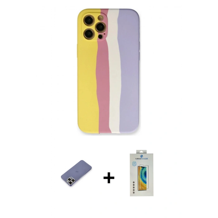 MARSİLYAN™- iPhone 12 Pro Max Kılıf Yadigar Çizgi - Siyah Polymer Nano Ekran Koruyucu + Metal Kamera Lens Koruma Cam - GD