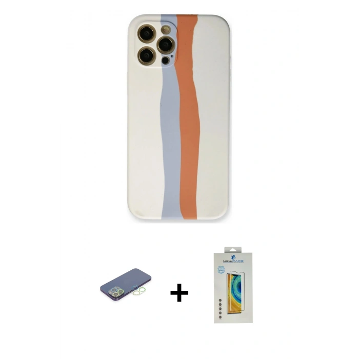 MARSİLYAN™- iPhone 12 Pro Max Kılıf Yadigar Çizgi - Siyah Polymer Nano Ekran Koruyucu + Renkli Kamera Lens Koruma Cam - YL