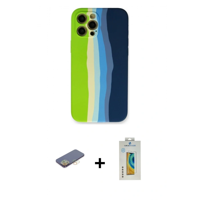 MARSİLYAN™- iPhone 12 Pro Max Kılıf Yadigar Çizgi - Siyah Polymer Nano Ekran Koruyucu + Renkli Kamera Lens Koruma Cam - SI