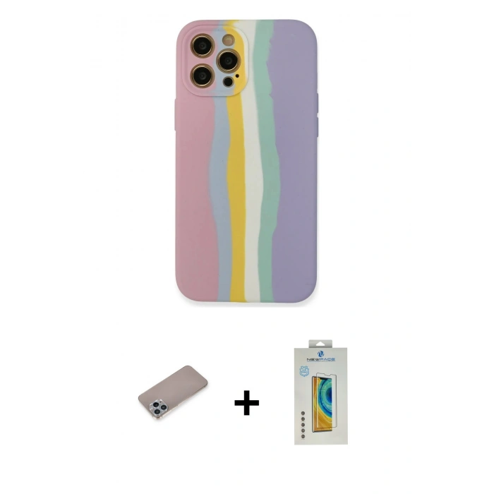 MARSİLYAN™- iPhone 12 Pro Max Kılıf Yadigar Çizgi - Siyah Polymer Nano Ekran Koruyucu + Shine Kamera Lens Koruma Cam - SABE