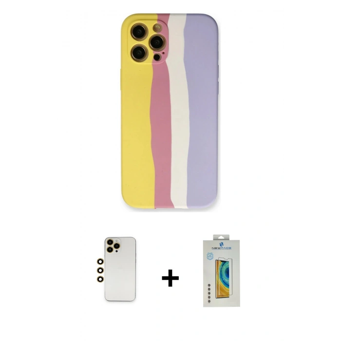 MARSİLYAN™- iPhone 12 Pro Max Kılıf Yadigar Çizgi - Siyah Polymer Nano Ekran Koruyucu + Shine Kamera Lens - GD