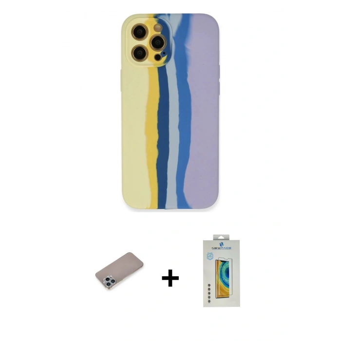 MARSİLYAN™- iPhone 12 Pro Max Kılıf Yadigar Çizgi - Siyah Polymer Nano Ekran Koruyucu + Shine Kamera Lens Koruma Cam - SABE