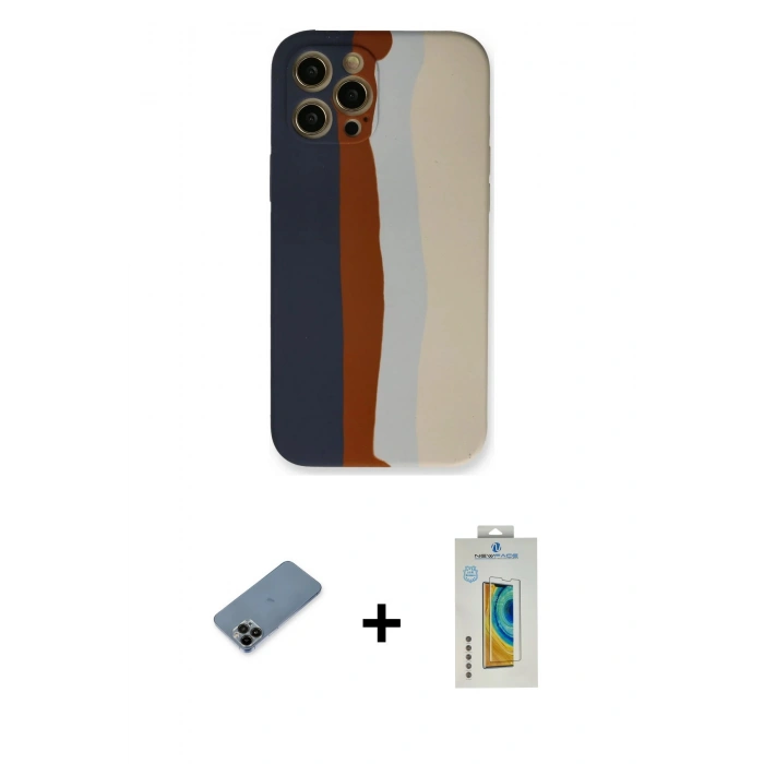 MARSİLYAN™- iPhone 12 Pro Max Kılıf Yadigar Çizgi - Siyah Polymer Nano Ekran Koruyucu + Shine Kamera Lens Koruma Cam - SH