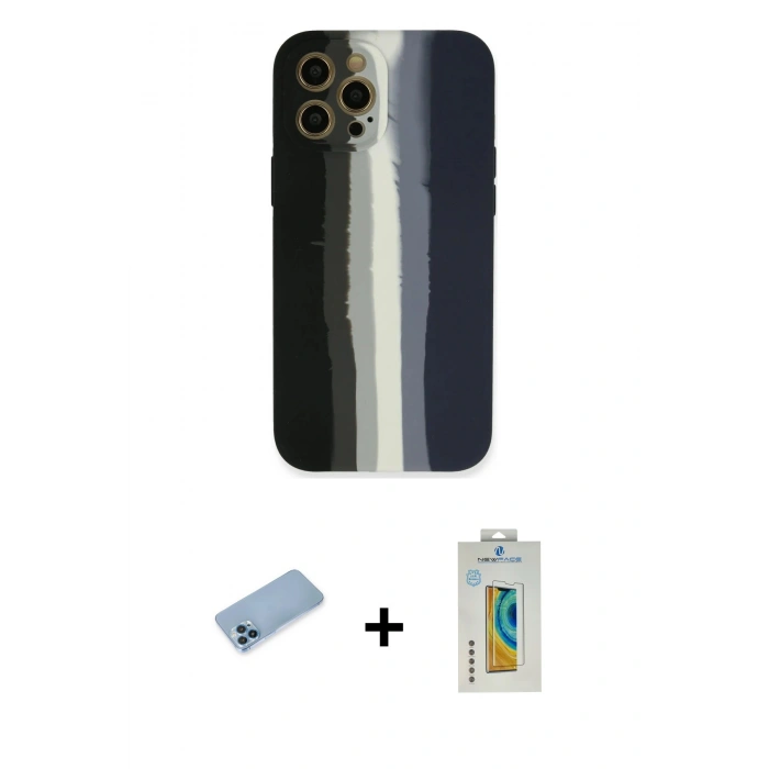 MARSİLYAN™- iPhone 12 Pro Max Kılıf Yadigar Çizgi - Siyah Polymer Nano Ekran Koruyucu + Shine Kamera Lens Koruma Cam - MI