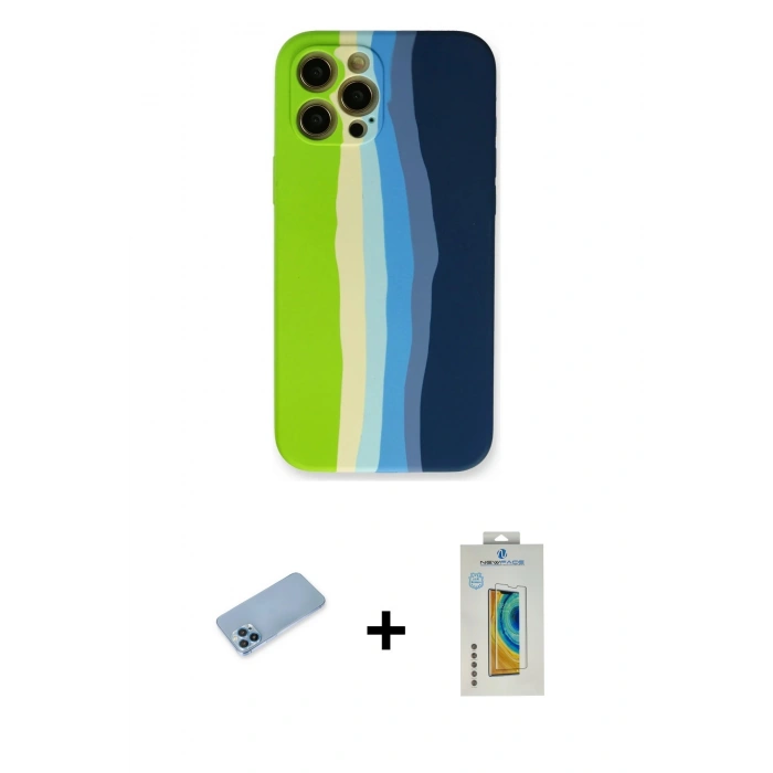 MARSİLYAN™- iPhone 12 Pro Max Kılıf Yadigar Çizgi - Siyah Polymer Nano Ekran Koruyucu + Shine Kamera Lens Koruma Cam - MI