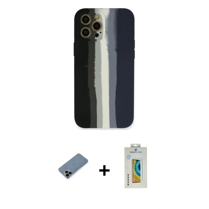 MARSİLYAN™- iPhone 12 Pro Max Kılıf Yadigar Çizgi - Siyah Polymer Nano Ekran Koruyucu + Shine Kamera Lens Koruma Cam - SH