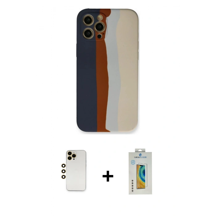 MARSİLYAN™- iPhone 12 Pro Max Kılıf Yadigar Çizgi - Siyah Polymer Nano Ekran Koruyucu + Shine Kamera Lens - GD