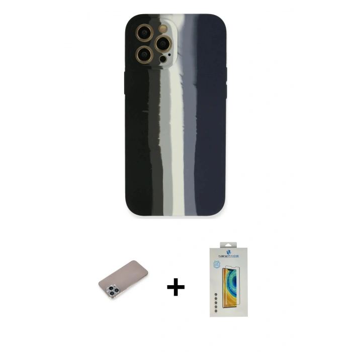MARSİLYAN™- iPhone 12 Pro Max Kılıf Yadigar Çizgi - Siyah Polymer Nano Ekran Koruyucu + Shine Kamera Lens Koruma Cam - SABE