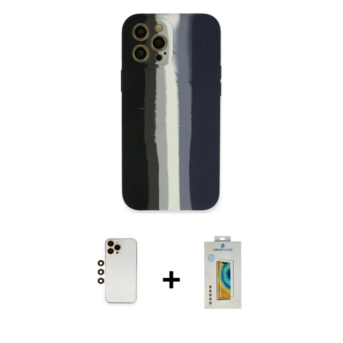 MARSİLYAN™- iPhone 12 Pro Max Kılıf Yadigar Çizgi - Siyah Polymer Nano Ekran Koruyucu + Shine Kamera Lens - GD