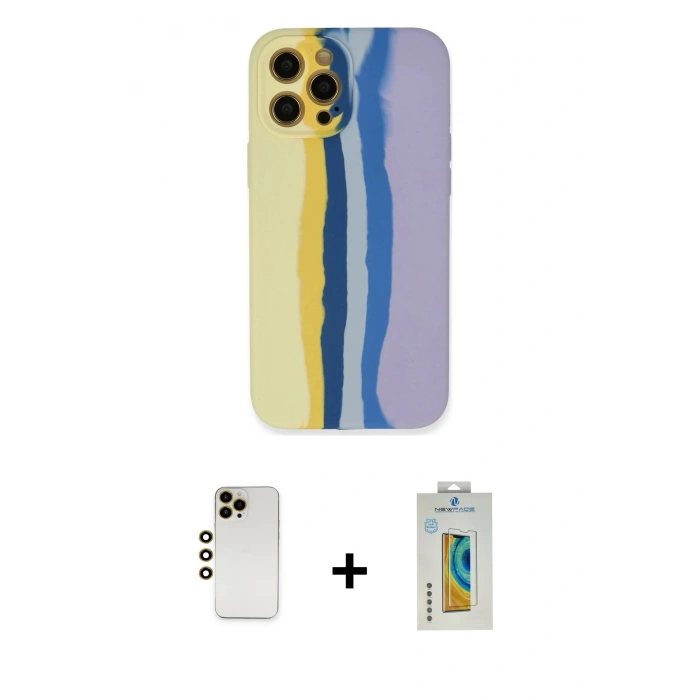 MARSİLYAN™- iPhone 12 Pro Max Kılıf Yadigar Çizgi - Siyah Polymer Nano Ekran Koruyucu + Shine Kamera Lens - GD
