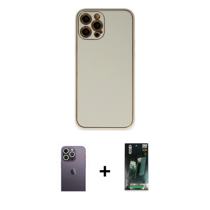 MARSİLYAN™- iPhone 12 Pro Max Kılıf Yadigar Klasik - Şeffaf 360 Full Body Arka Koruyucu + Neon Fosforlu Kamera Lens - BZ