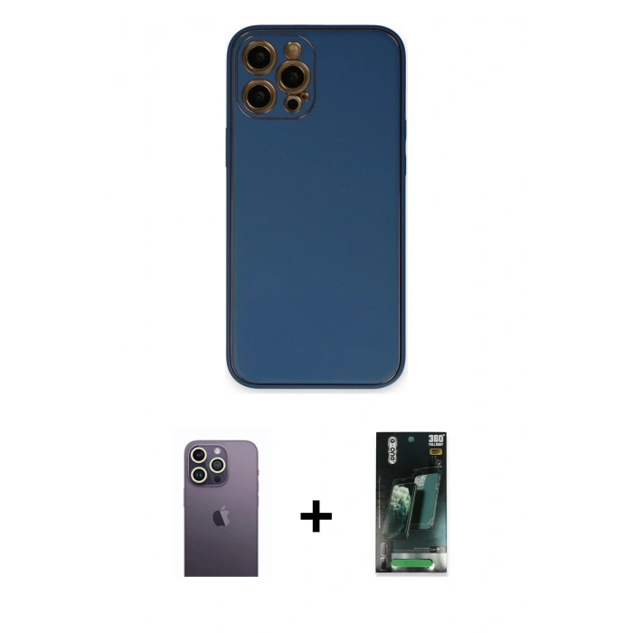 MARSİLYAN™- iPhone 12 Pro Max Kılıf Yadigar Klasik - Şeffaf 360 Full Body Arka Koruyucu + Neon Fosforlu Kamera Lens - BZ