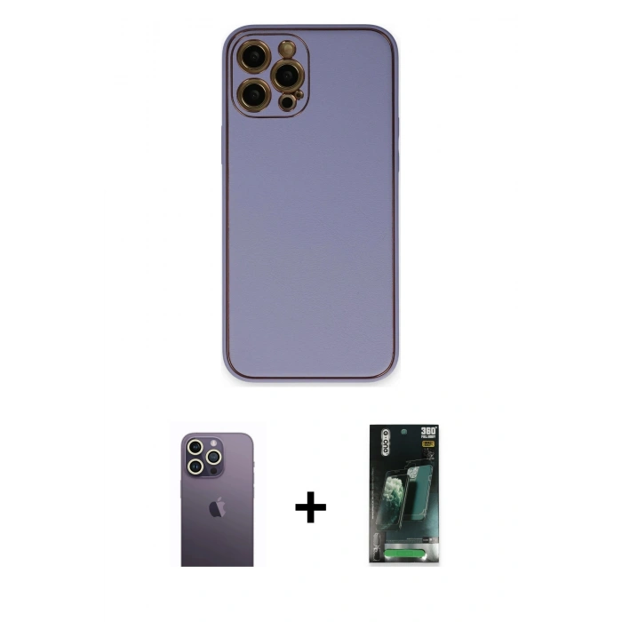MARSİLYAN™- iPhone 12 Pro Max Kılıf Yadigar Klasik - Şeffaf 360 Full Body Arka Koruyucu + Neon Fosforlu Kamera Lens - BZ