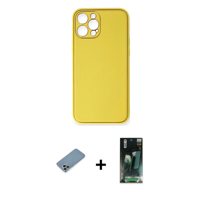 MARSİLYAN™- iPhone 12 Pro Max Kılıf Yadigar Klasik - Şeffaf 360 Full Body Arka Koruyucu + Shine Kamera Lens Koruma Cam - GI