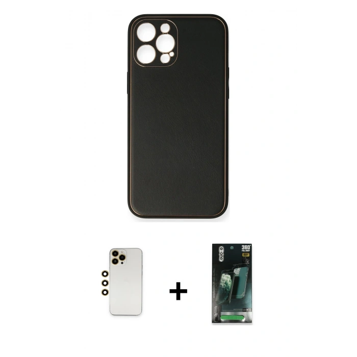 MARSİLYAN™- iPhone 12 Pro Max Kılıf Yadigar Klasik - Şeffaf 360 Full Body Arka Koruyucu + Shine Kamera Lens - GD