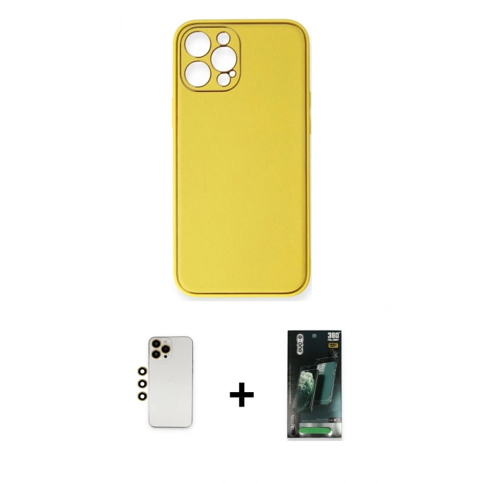 MARSİLYAN™- iPhone 12 Pro Max Kılıf Yadigar Klasik - Şeffaf 360 Full Body Arka Koruyucu + Shine Kamera Lens - GD