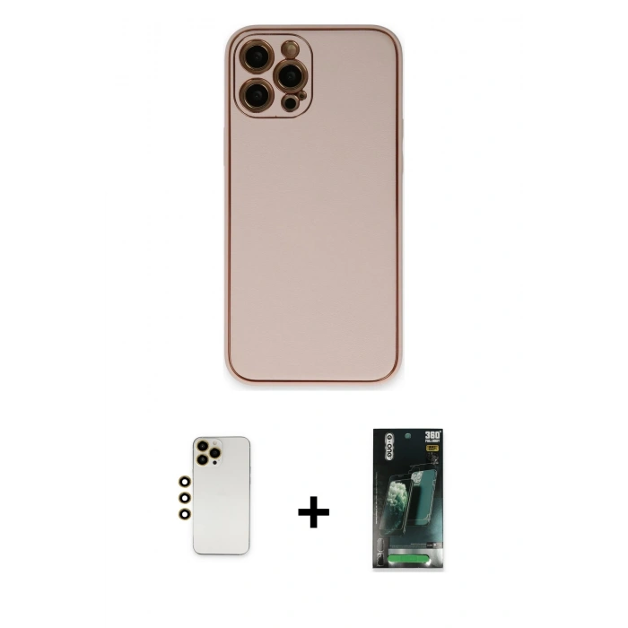 MARSİLYAN™- iPhone 12 Pro Max Kılıf Yadigar Klasik - Şeffaf 360 Full Body Arka Koruyucu + Shine Kamera Lens - GD