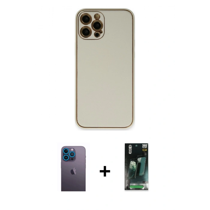 MARSİLYAN™- iPhone 12 Pro Max Kılıf Yadigar Klasik - Şeffaf 360 Full Body Arka Koruyucu + Neon Fosforlu Kamera Lens - MI
