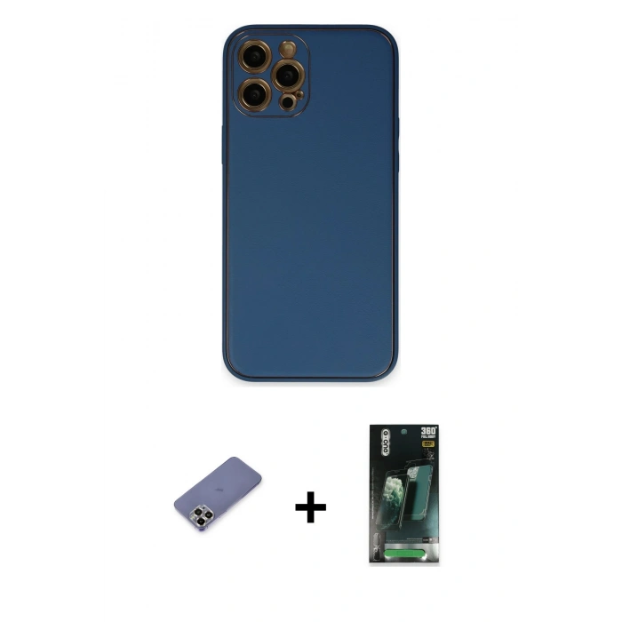 MARSİLYAN™- iPhone 12 Pro Max Kılıf Yadigar Klasik - Şeffaf 360 Full Body Arka Koruyucu + Metal Kamera Lens Koruma Cam - GD