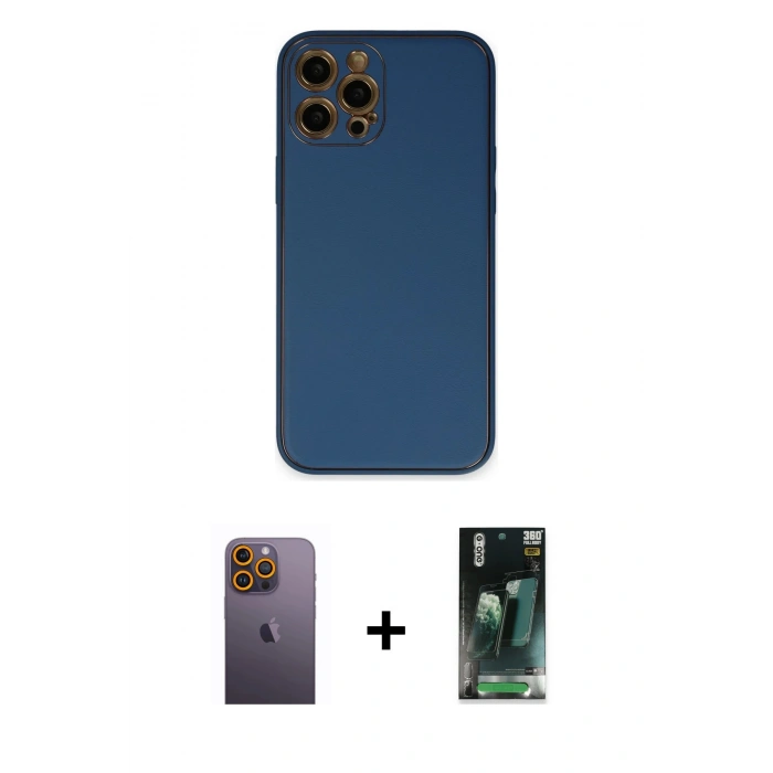MARSİLYAN™- iPhone 12 Pro Max Kılıf Yadigar Klasik - Şeffaf 360 Full Body Arka Koruyucu + Neon Fosforlu Kamera Lens - SI