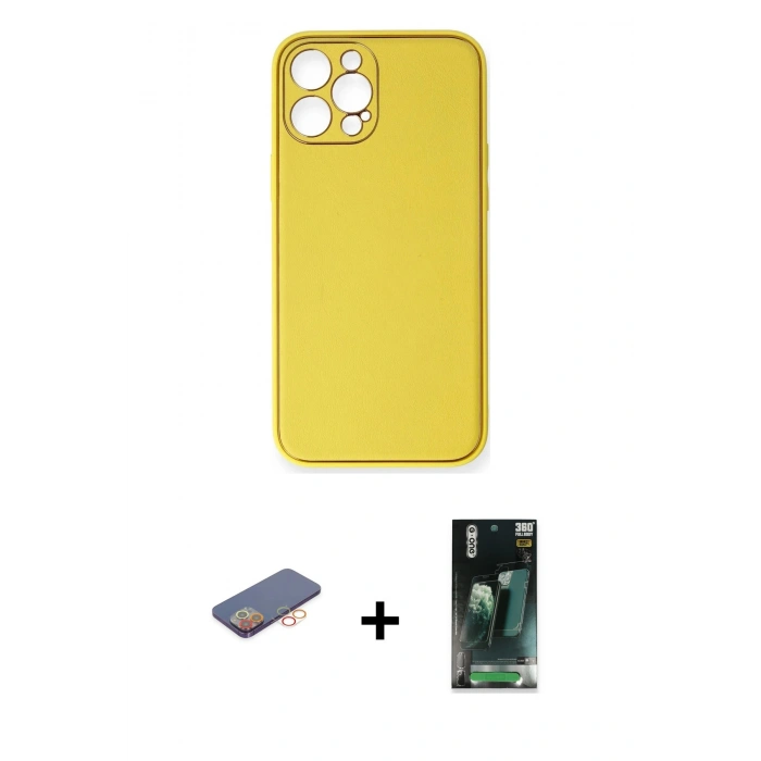 MARSİLYAN™- iPhone 12 Pro Max Kılıf Yadigar Klasik - Şeffaf 360 Full Body Arka Koruyucu + Renkli Kamera Lens Koruma Cam - TU