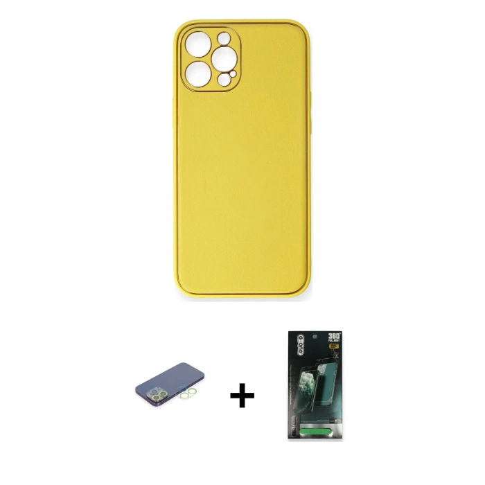 MARSİLYAN™- iPhone 12 Pro Max Kılıf Yadigar Klasik - Şeffaf 360 Full Body Arka Koruyucu + Renkli Kamera Lens Koruma Cam - YL